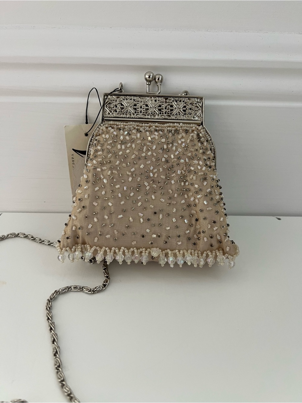 NWT Vintage Beaded Embellished Champagne / Beige Evening Bag